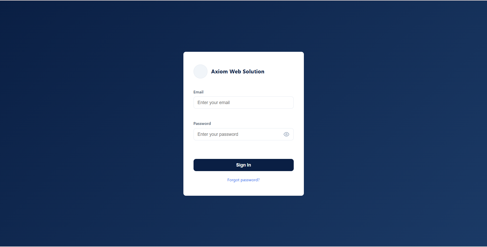 Axiom CRM Dashboard landing page