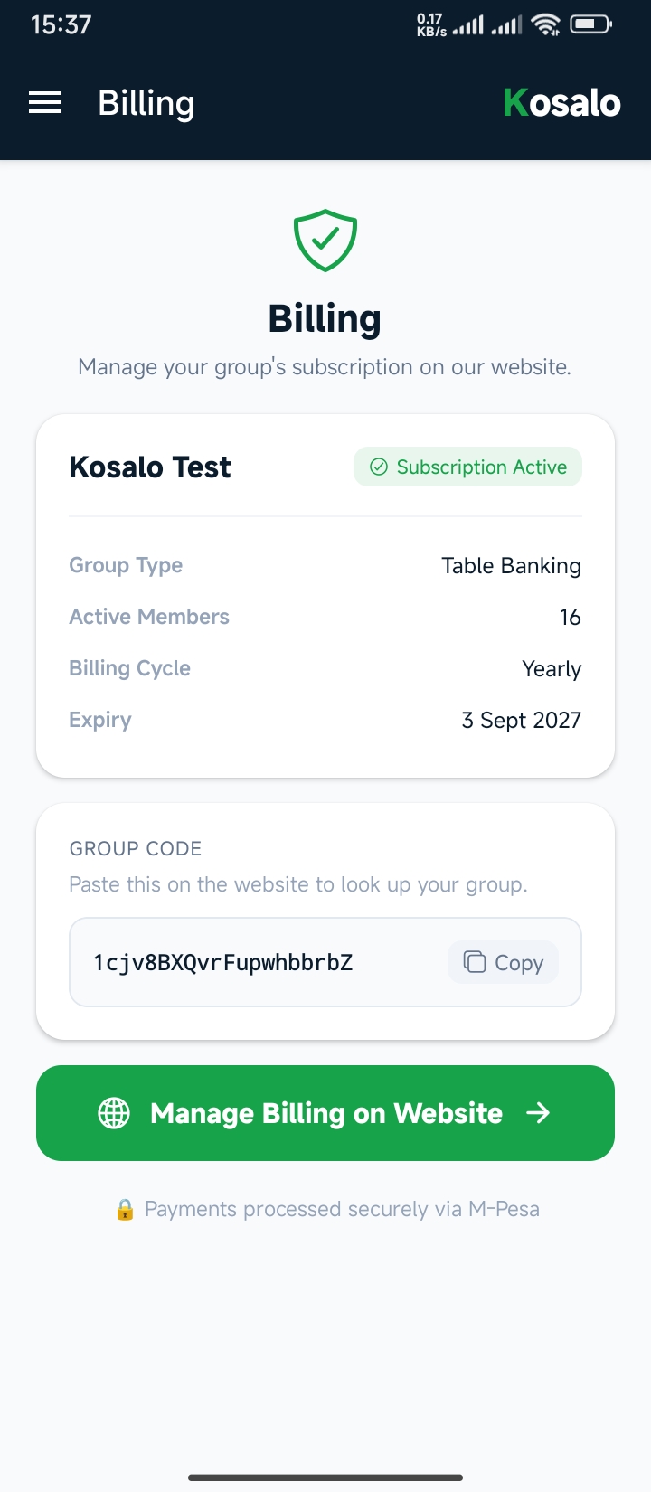 Kosalo billing screen